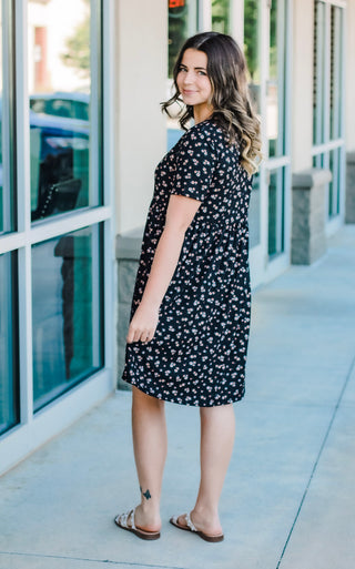 The Tatum Floral Henley Dress in Black