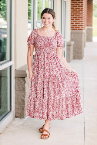 Burgundy Obsession Smocked Floral Dress