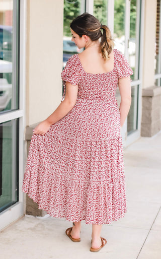 Burgundy Obsession Smocked Floral Dress
