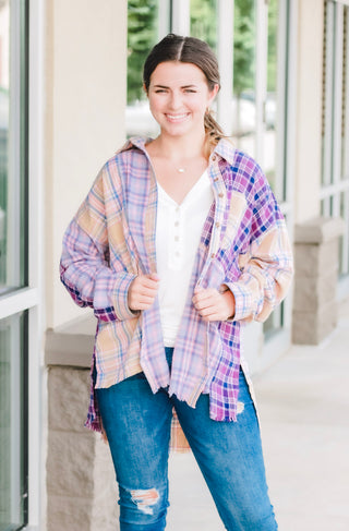 Perfectly Purple Plaid Button Up Top