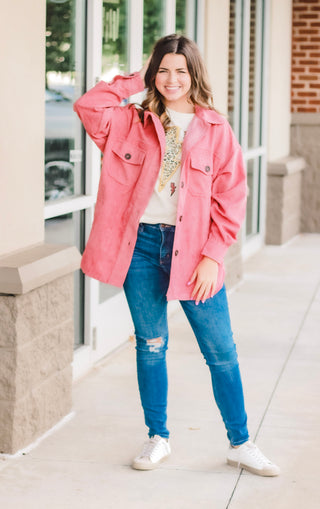 Cool Crisp Air Cord Shacket in Ash Rose