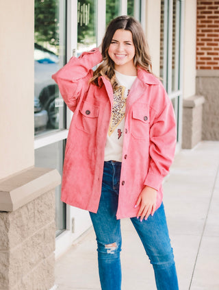 Cool Crisp Air Cord Shacket in Ash Rose