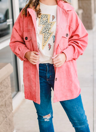 Cool Crisp Air Cord Shacket in Ash Rose