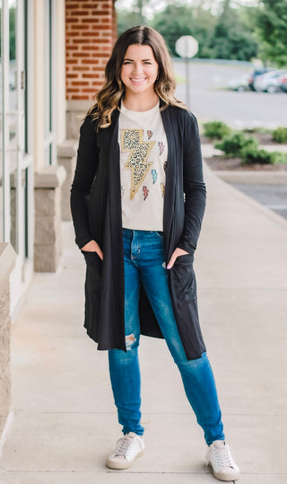 Lighter than Air Cardigan Long Length- Black
