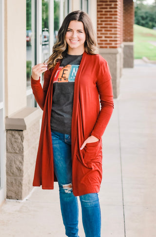 Lighter than Air Cardigan Long Length- Dark Rust