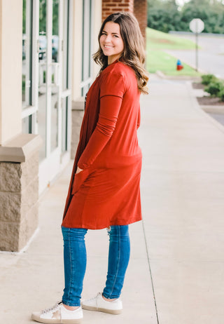 Lighter than Air Cardigan Long Length- Dark Rust