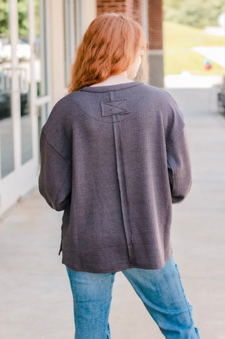Finding Fall Ribbed Knit Top  in Charcoal