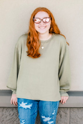 Finding Fall Ribbed Knit Top  in Olive
