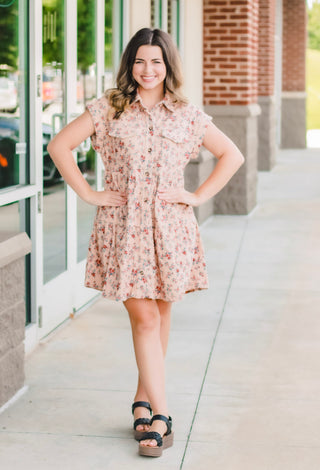 Wandering into Fall Floral Corduroy Dress