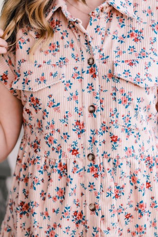 Wandering into Fall Floral Corduroy Dress