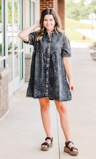 Going Places Charcoal Denim Dress