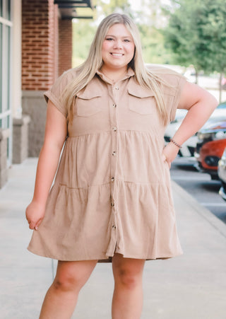 Tiering Up Button Down Corduroy Dress