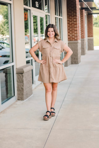 Tiering Up Button Down Corduroy Dress
