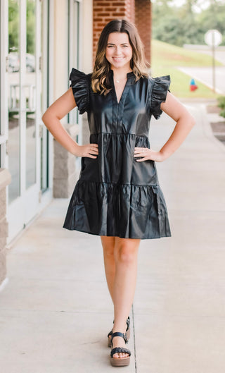 Leather the Way Black Dress