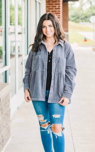 Corduroy Flare Button Down