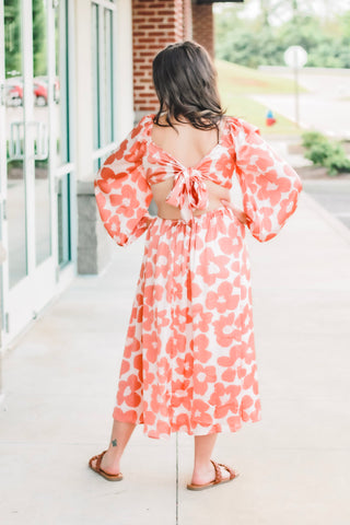 Autumn Flowers Cut Out Midi Dress