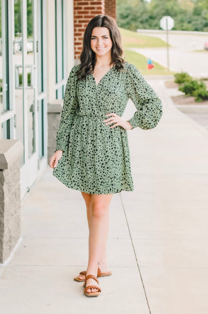 It's Wild Out There Olive Wrap Dress