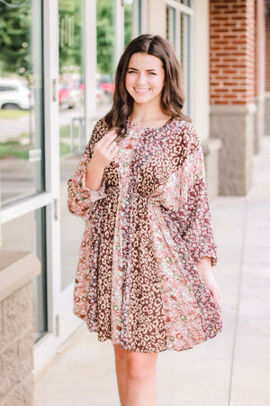 Fall Lover's Delight Mixed Pattern Dress