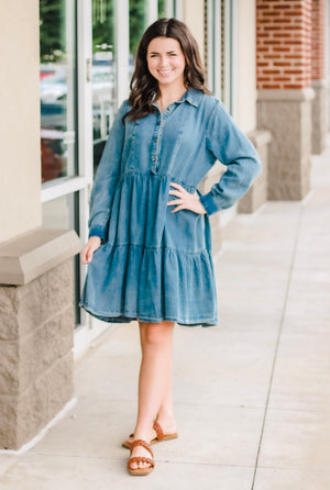 Always Need Another One Long Sleeve Denim Dress