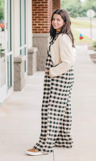 Fall Days Plaid Jumpsuit in Black