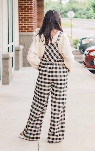 Fall Days Plaid Jumpsuit in Black