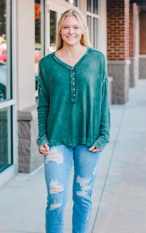 Don't Lose Me Faded Hunter Green Top