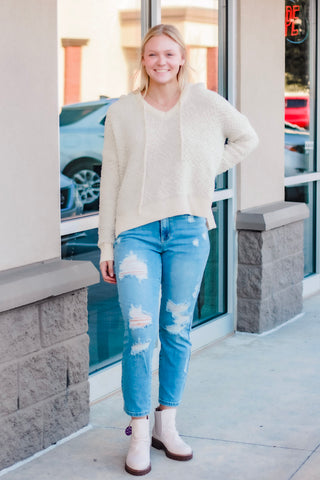 Cozy Up Popcorn Sweater in Cream