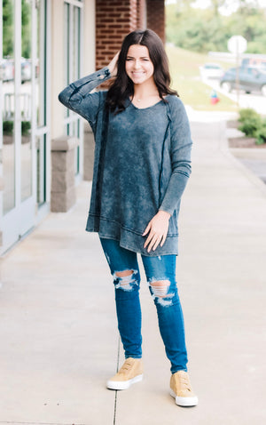 Wanna Wear You Every Day Ribbed Top in Faded Charcoal