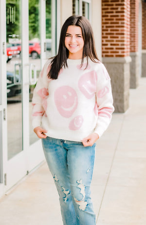 Loving to Smile Sweater in Cream/Pink