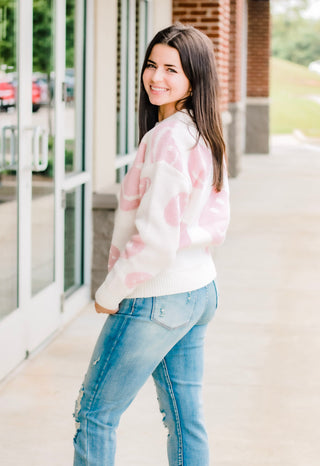Loving to Smile Sweater in Cream/Pink