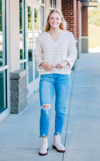 Downtown Cream Striped Sweater