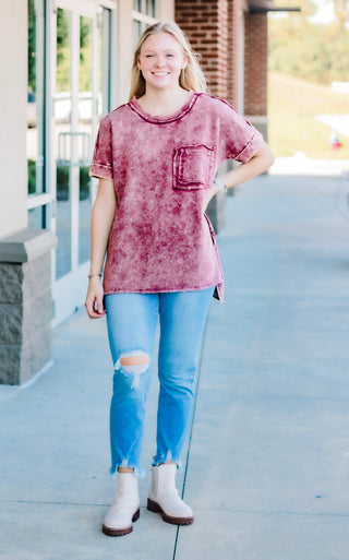Don't Mind Me Mineral Wash Tee in Burgundy