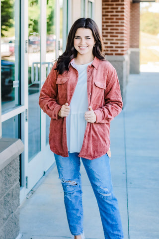 The Other Side Reversible Shacket in Terra Cotta