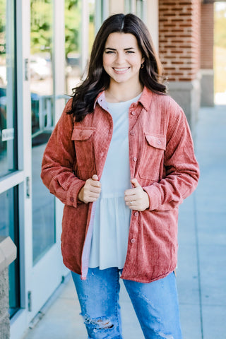 The Other Side Reversible Shacket in Terra Cotta