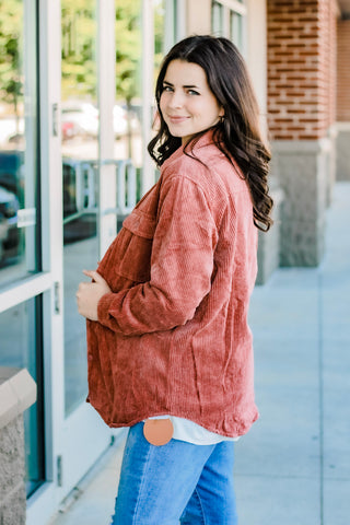 The Other Side Reversible Shacket in Terra Cotta