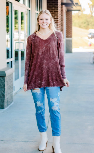 Wanna Wear You Every Day Ribbed Top in Wine