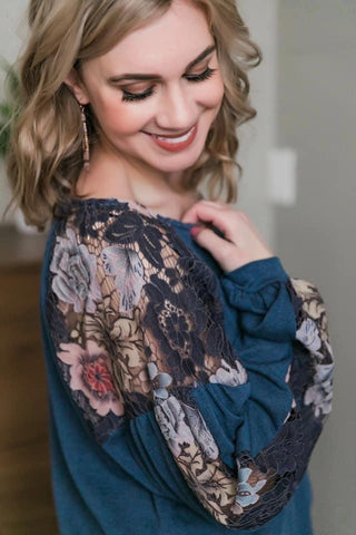 AFTER MIDNIGHT FLORAL SLEEVE TOP in store- sale
