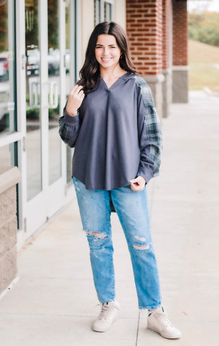 You Have My Heart Grey Plaid Hooded Top