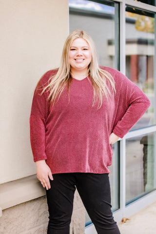 Stay the Course Ribbed Top in Deep Plum