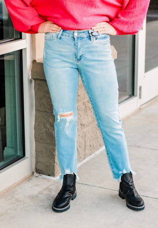 Middle Ground Mid Rise Destroyed Hem Judy Blue Jeans