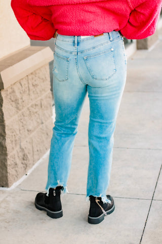 Middle Ground Mid Rise Destroyed Hem Judy Blue Jeans