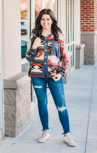 Day Trip Button Down Aztec Top