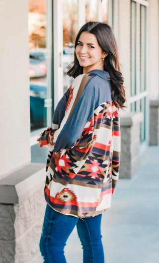 Day Trip Button Down Aztec Top