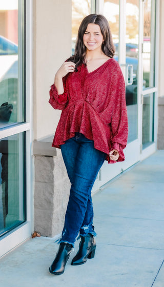 Life of the Party Shimmer Blouse in Wine