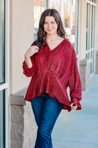 Life of the Party Shimmer Blouse in Wine