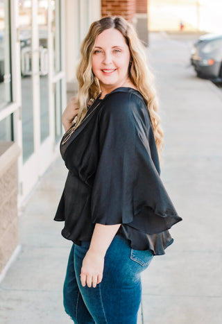 She's Classy Black Satin Top