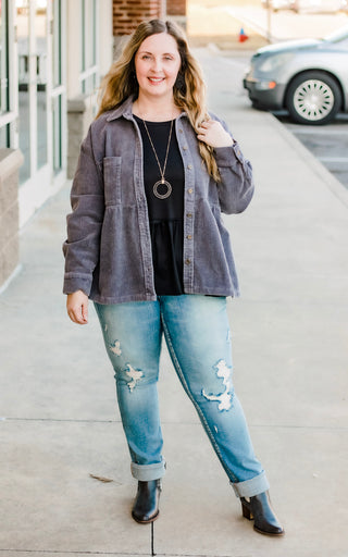 Corduroy Flare Button Down