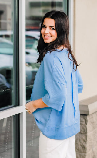 Ready for Spring Ribbed Top in Spring Blue