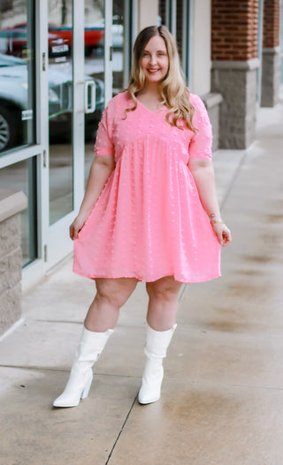 My Forever Pick Swiss Dot Dress in Dark Pink