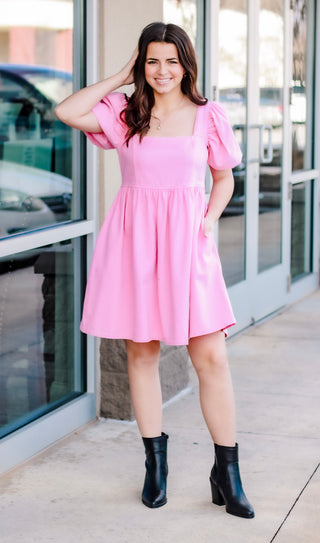 She's Sassy Pink Denim Dress